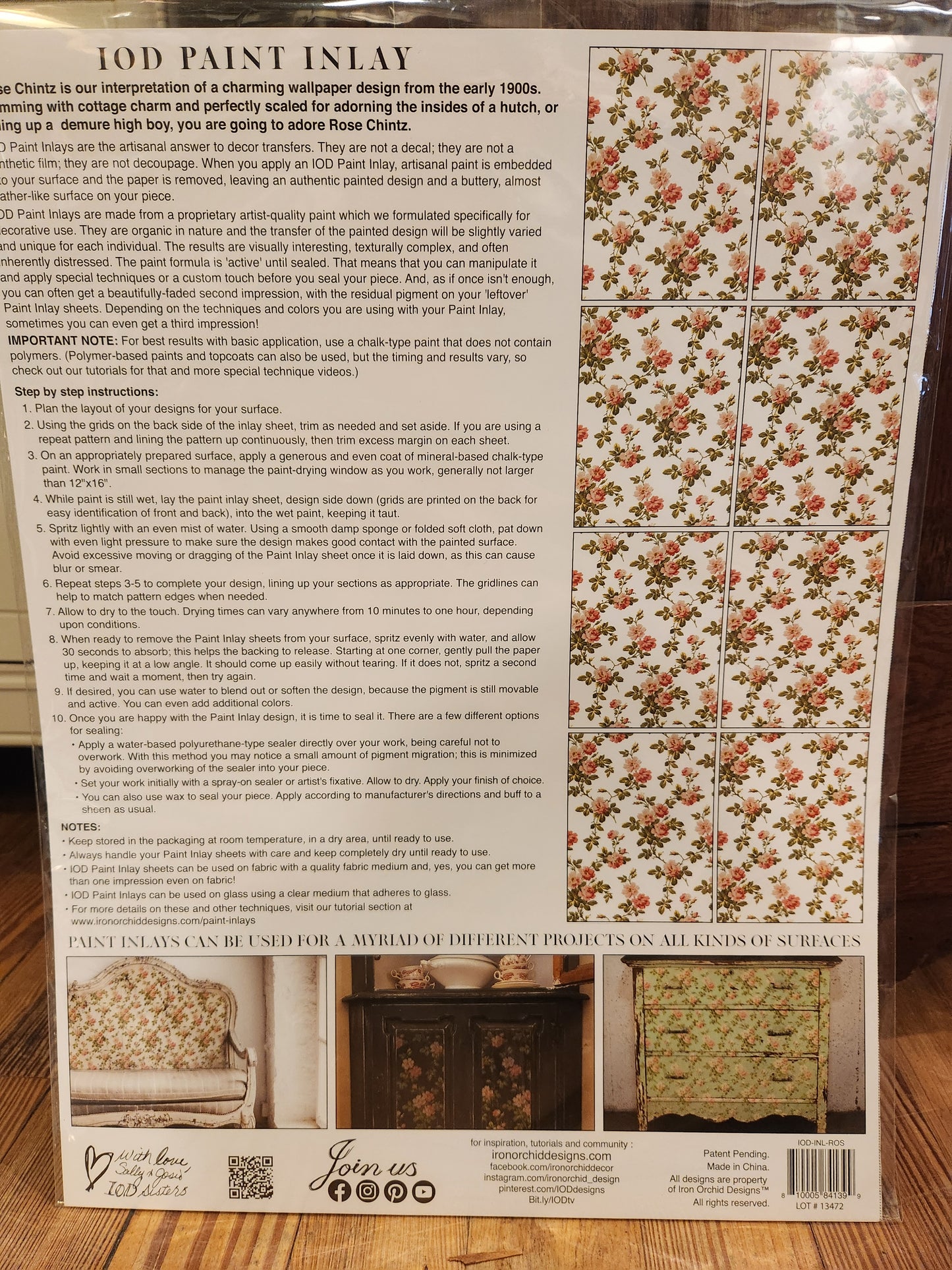 IOD PAINT INLAY- Rose Chintz