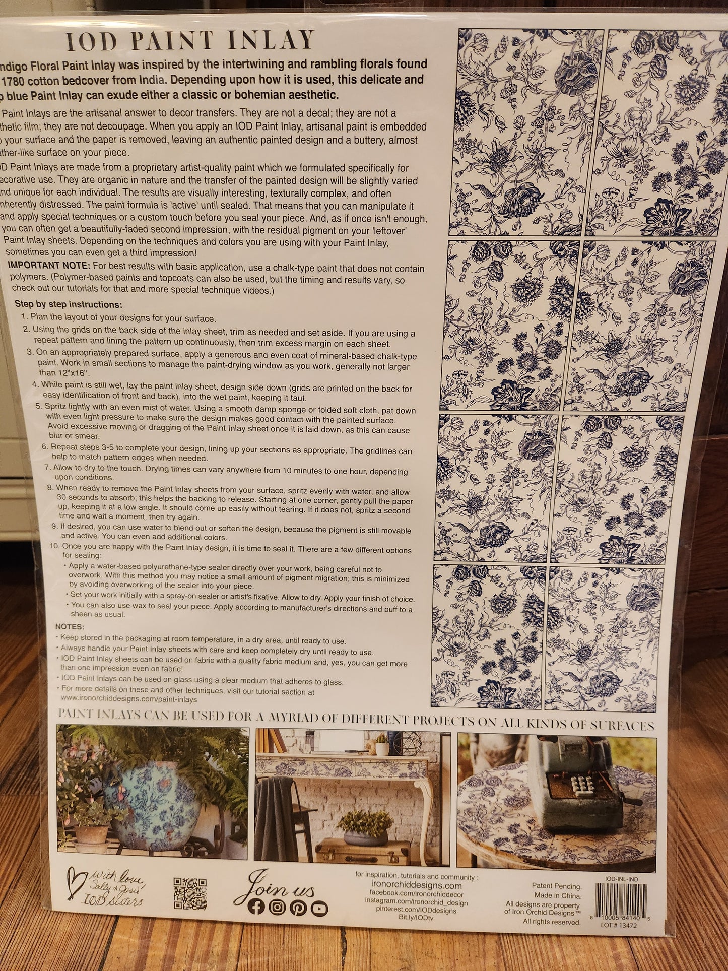 IOD PAINT INLAY- Indigo Floral