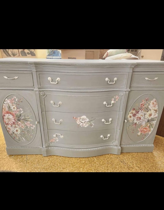 LARGE BUFFET/DRESSER PAINTED AND REFINISHED WITH IOD TRANSFERS