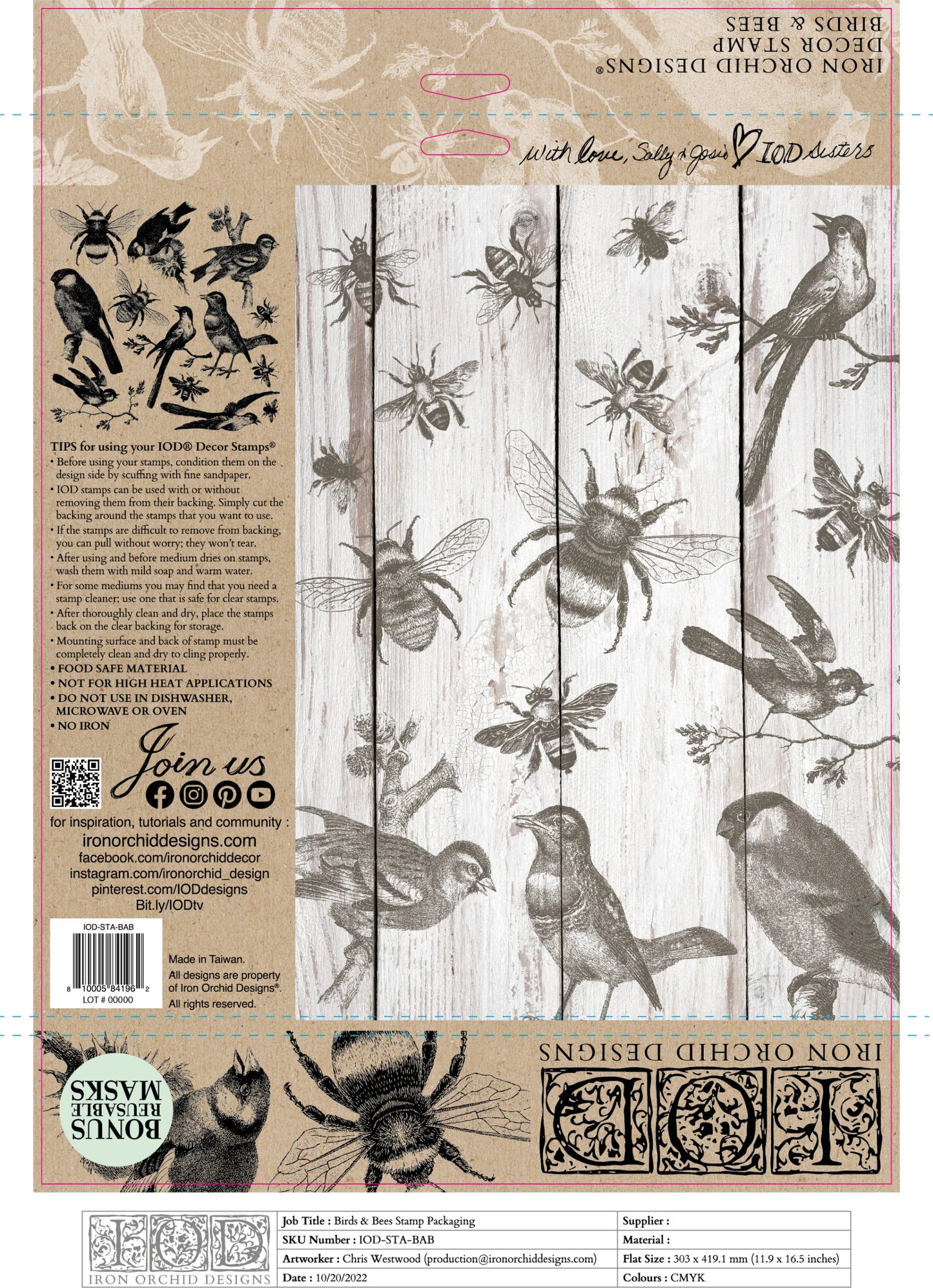 IOD DECOR STAMP- Birds & Bees 12x12